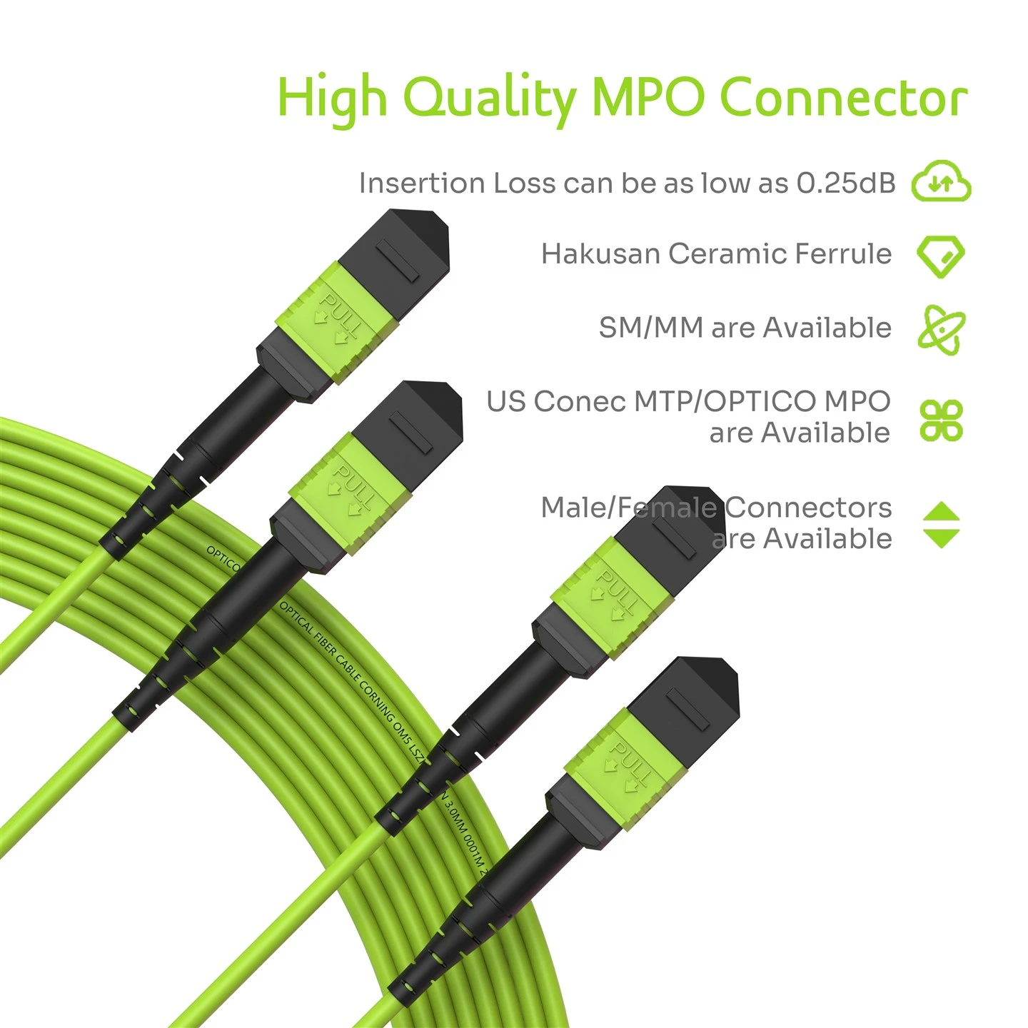 24F 2×12F MPO Male-2×12F MPO Female Trunk Cable OM5 24F 2×12F MPO Male-2×12F MPO Female Trunk Cable OM5
